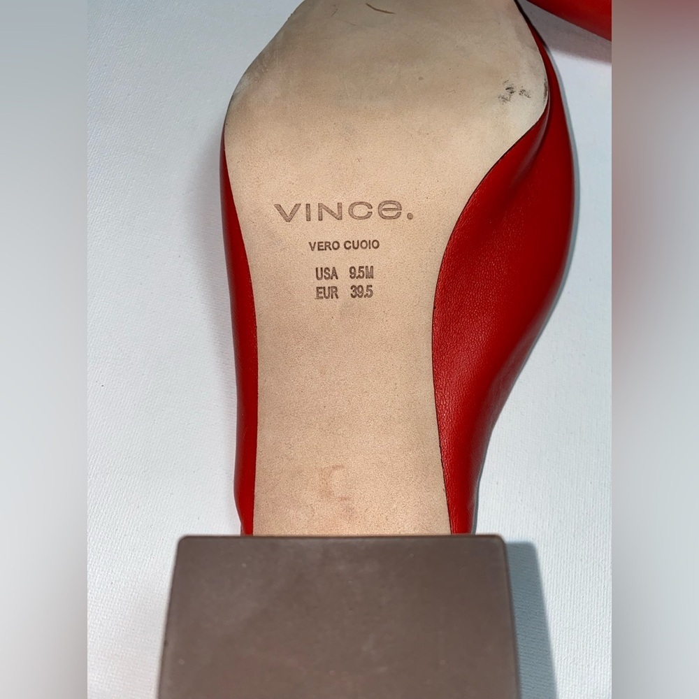 Vince Never Worn Designer Luxury Red Elizabeth Leather Open Toe Block Heel Mules - Picture 10 of 10
